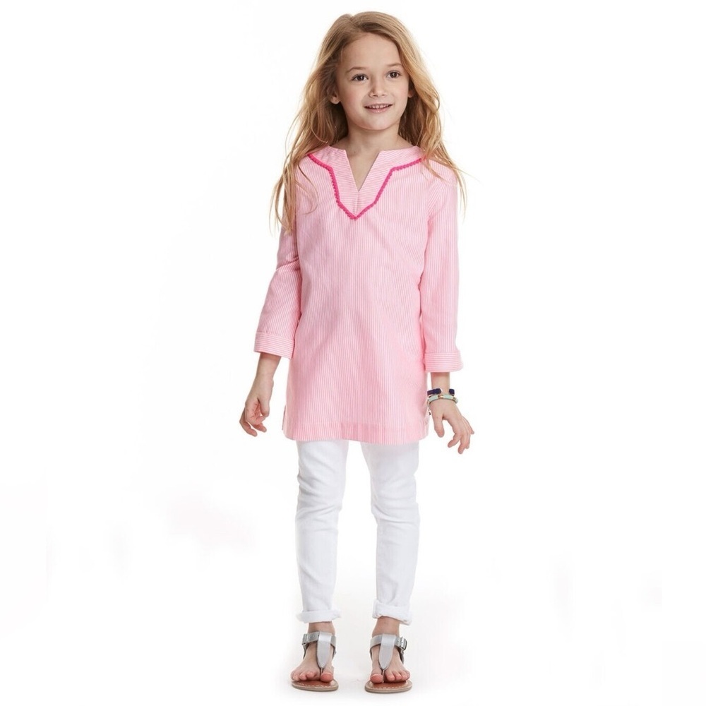 Vineyard Vines Girl’s Pink Seersucker Trimmed Tunic. Size: M (8-10). Pink.